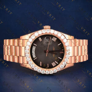 Rose Gold Iced Bezel VVS1 D Color Moissanite Watch