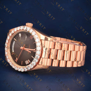 Rose Gold Iced Bezel VVS1 D Color Moissanite Watch