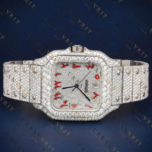 Red Arabic Iced Out Square VVS1 D Color Moissanite Watch