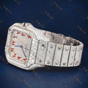 Red Arabic Iced Out Square VVS1 D Color Moissanite Watch
