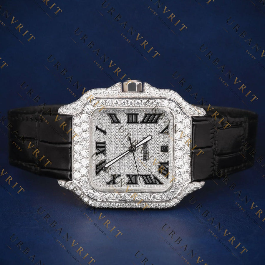 Square Roman Dial VVS1 D Color Moissanite Watch