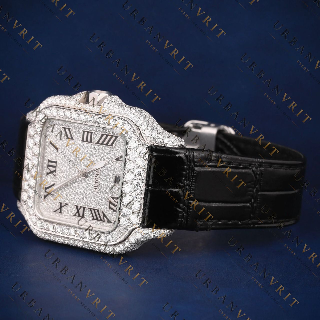 Square Roman Dial VVS1 D Color Moissanite Watch
