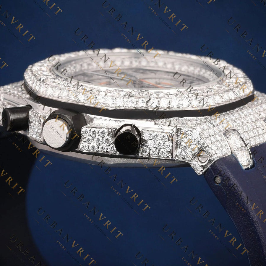 Blue Strap Chronograph VVS1 D Colour Moissanite Watch