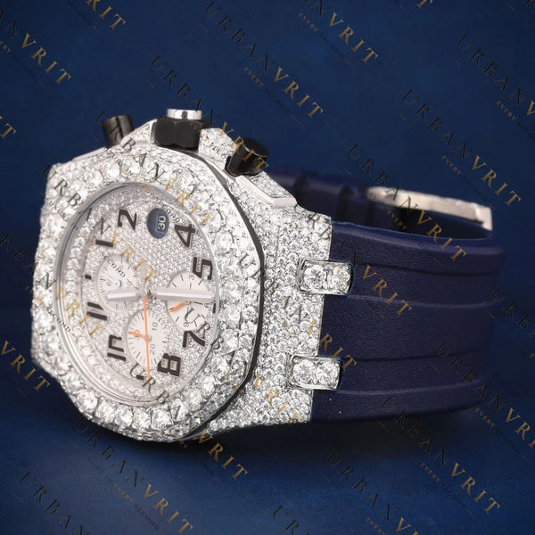 Blue Strap Chronograph VVS1 D Colour Moissanite Watch