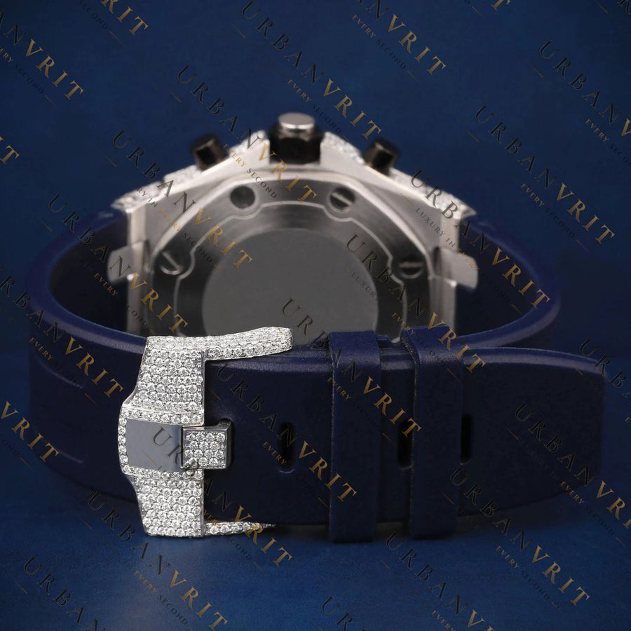 Blue Strap Chronograph VVS1 D Colour Moissanite Watch