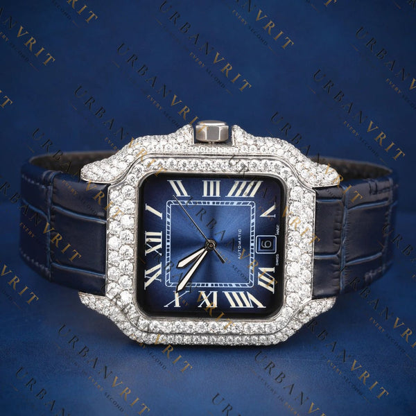 Blue Dial Square VVS1 D Color Moissanite Watch