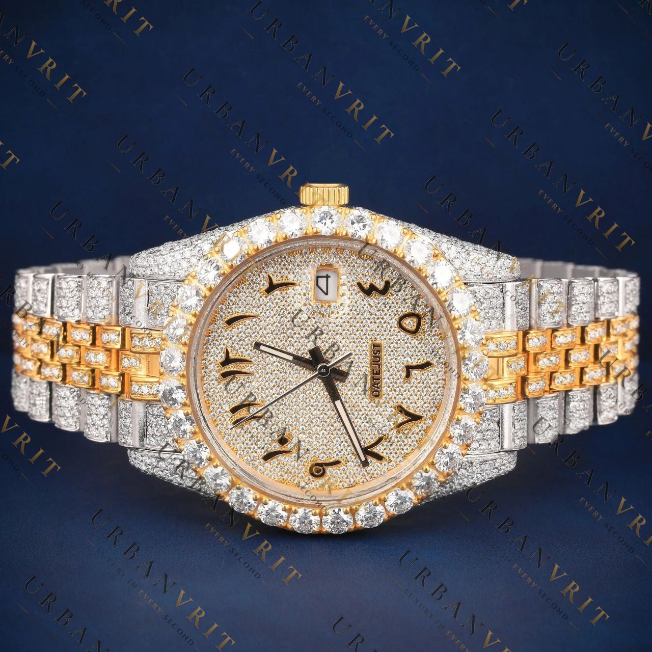 Two Tone Arabic Dial VVS1 D Color Moissanite Watch