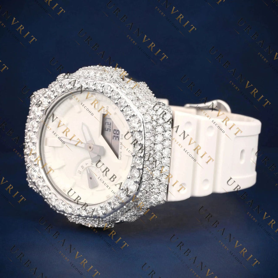 White G Shock VVS1 D Color Moissanite Watch