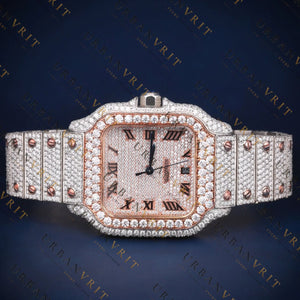 Two Tone Rose Gold Iced Out VVS1 D Color Moissanite Watch