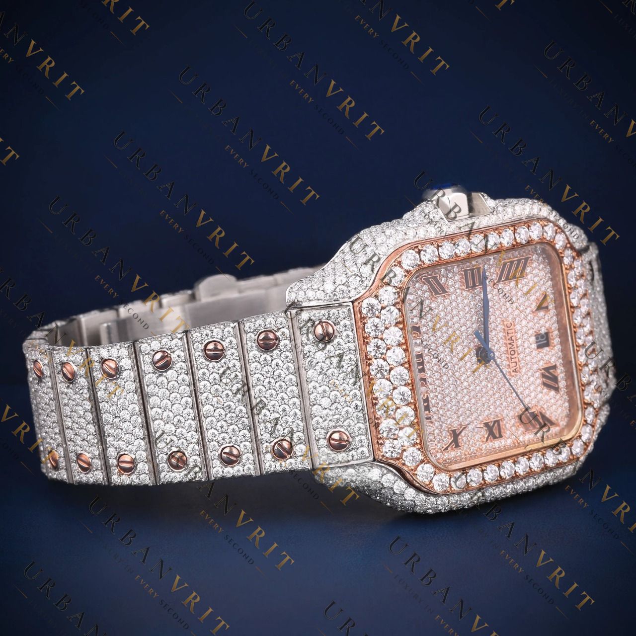 Two Tone Rose Gold Iced Out VVS1 D Color Moissanite Watch