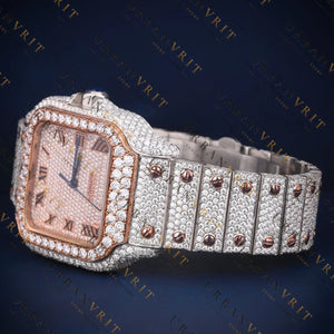 Two Tone Rose Gold Iced Out VVS1 D Color Moissanite Watch