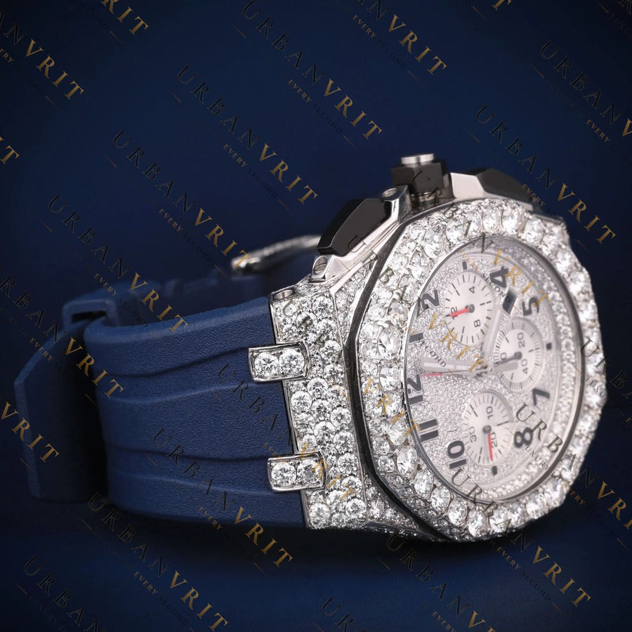 Blue Strap Chronograph VVS1 D Color Moissanite Watch