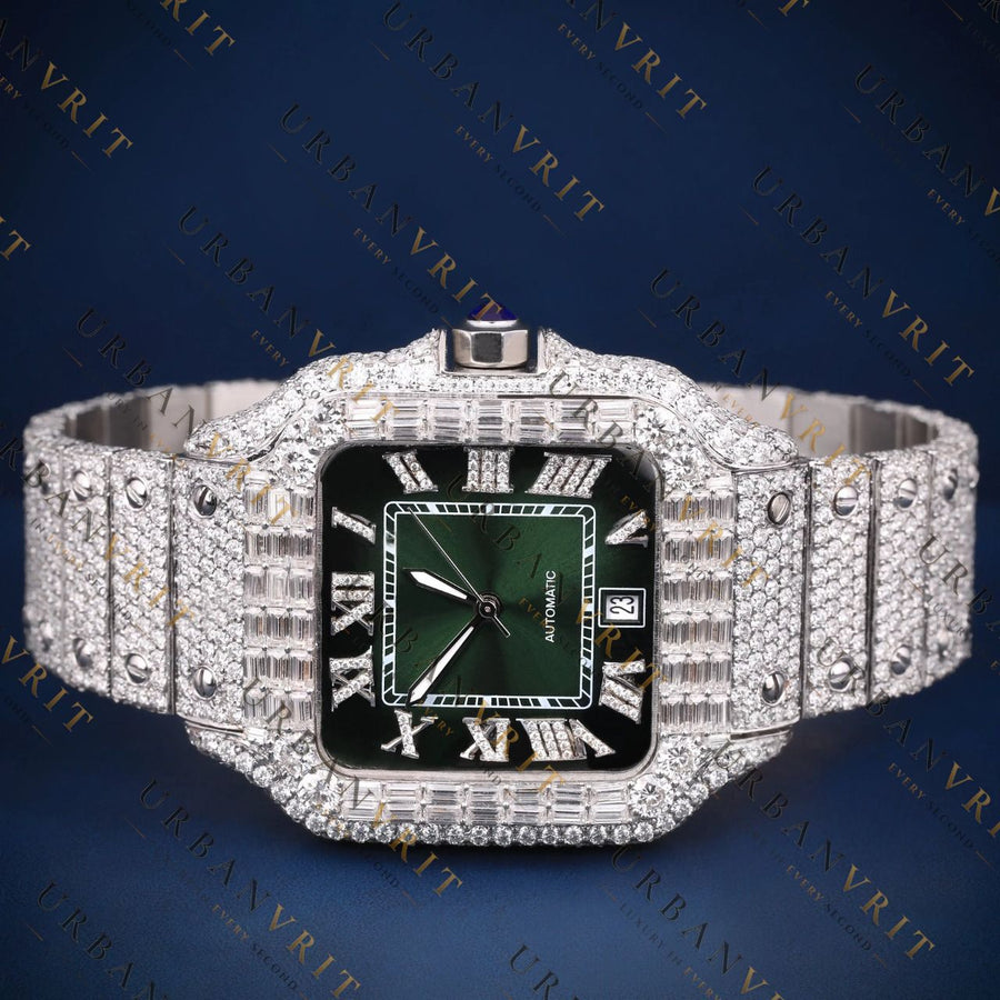 Emerald Green Dial Square VVS1 D Color Moissanite Watch