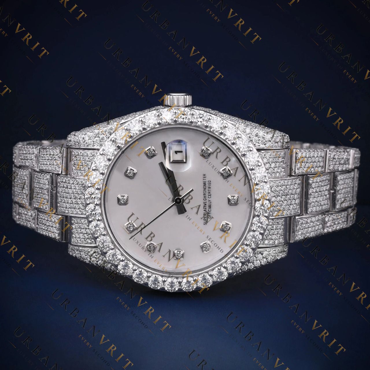 White Dial Diamond Marker VVS1 D Color Moissanite Watch
