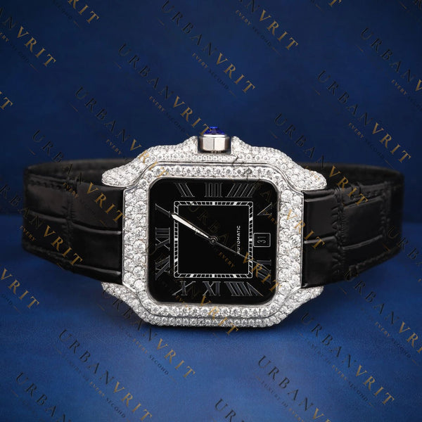 Black Dial Square VVS1 D Color Moissanite Watch