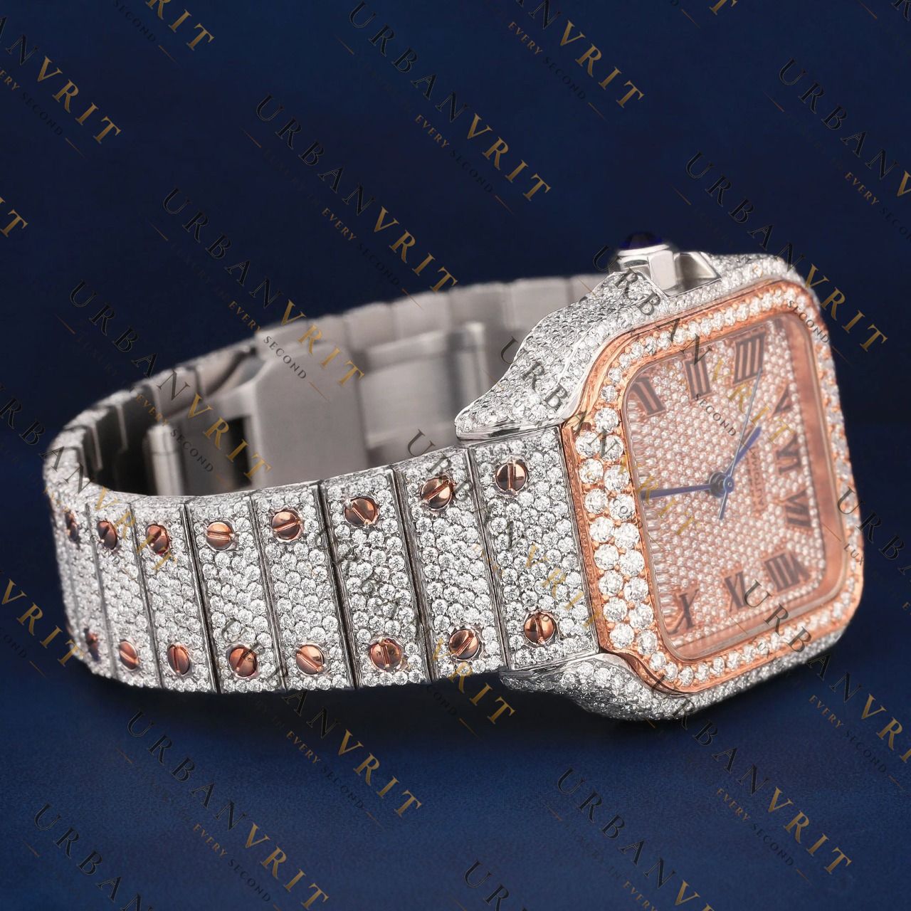Rose Gold Roman Dial VVS1 D Color Moissanite Watch