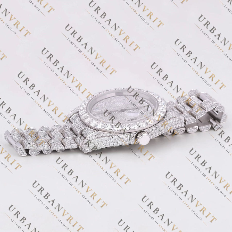 Silver Day-Date VVS1 D Color Moissanite Watch