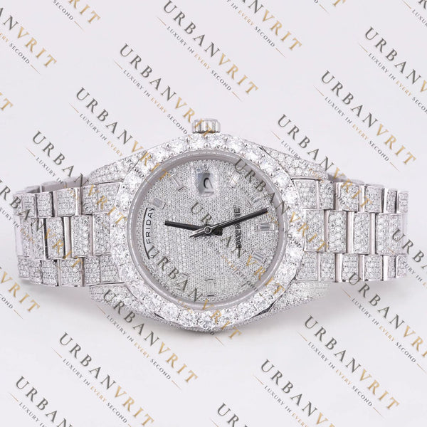 Silver Day-Date VVS1 D Color Moissanite Watch