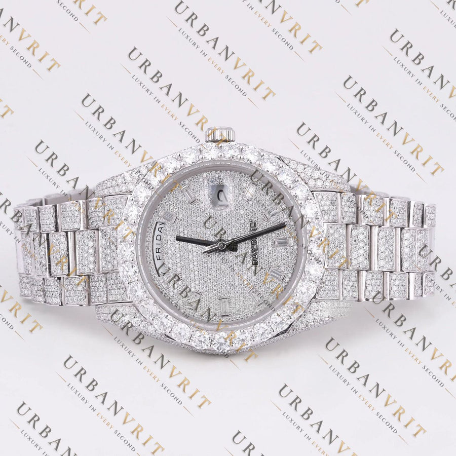 Silver Day-Date VVS1 D Color Moissanite Watch