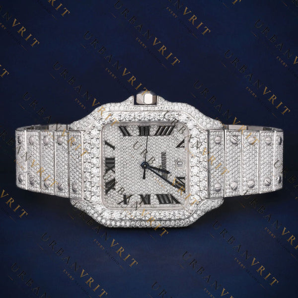 Silver Roman Dial VVS1 D Color Moissanite Watch