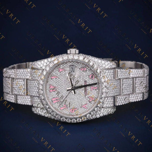 Pink Arabic Dial VVS1 D Color Moissanite Watch