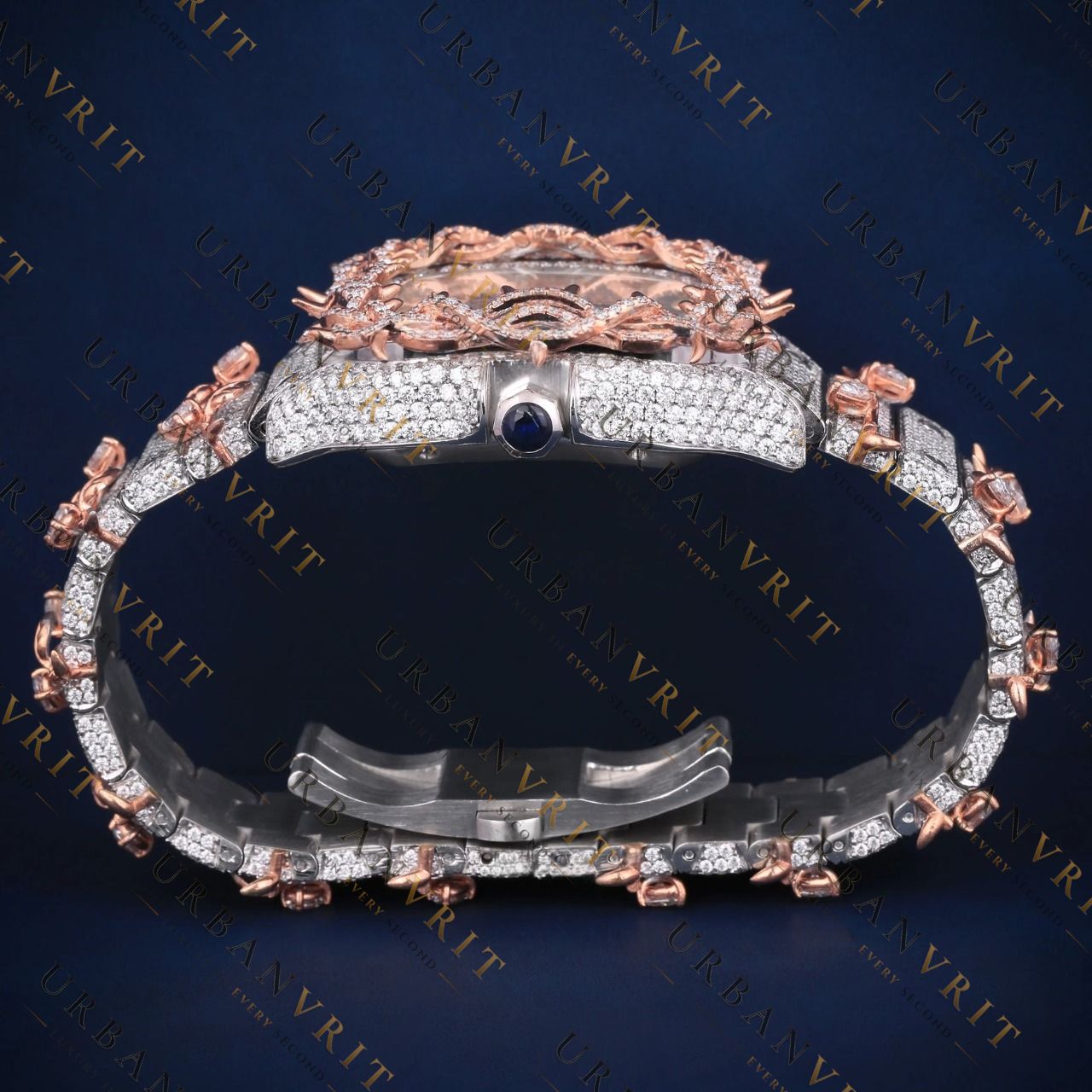 Rose Gold Thorn Bezel VVS1 D Color Moissanite Watch