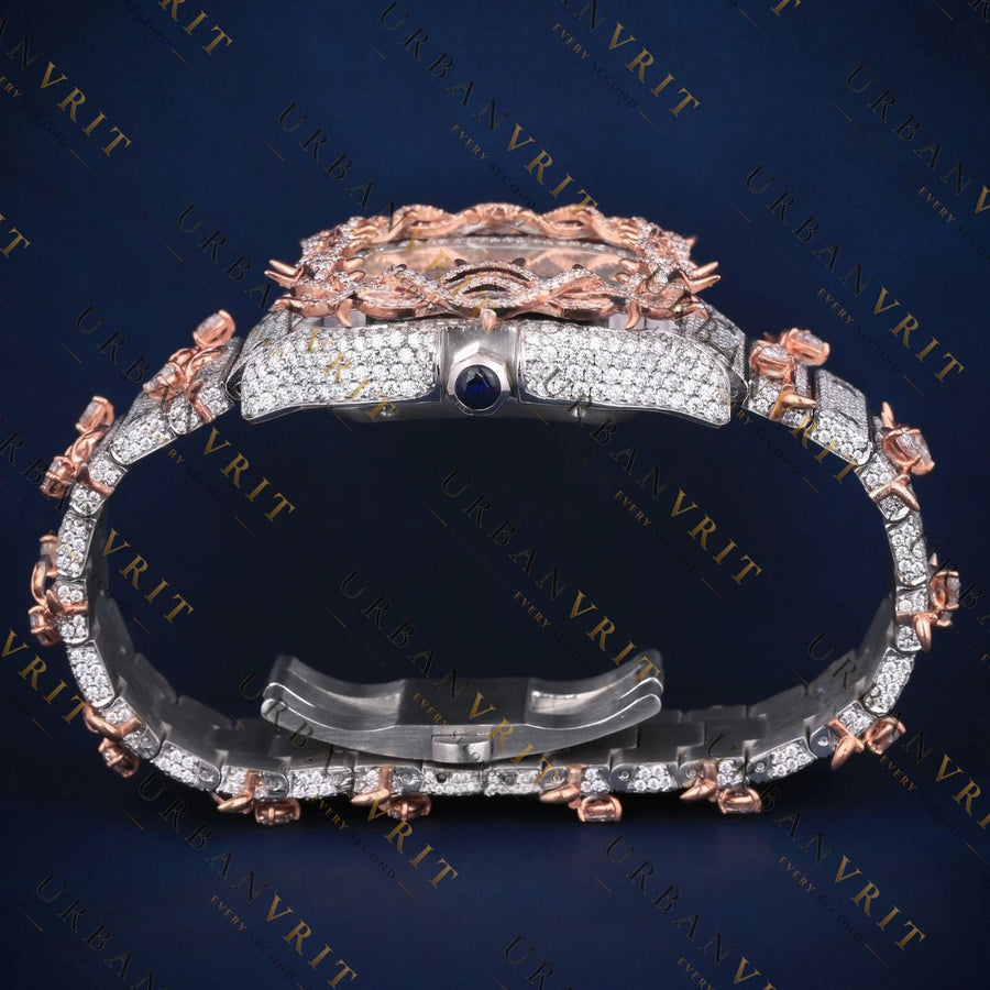 Rose Gold Thorn Bezel VVS1 D Color Moissanite Watch