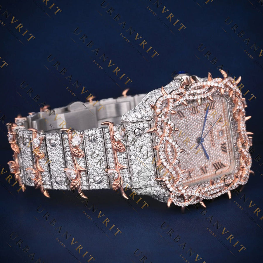 Rose Gold Thorn Bezel VVS1 D Color Moissanite Watch