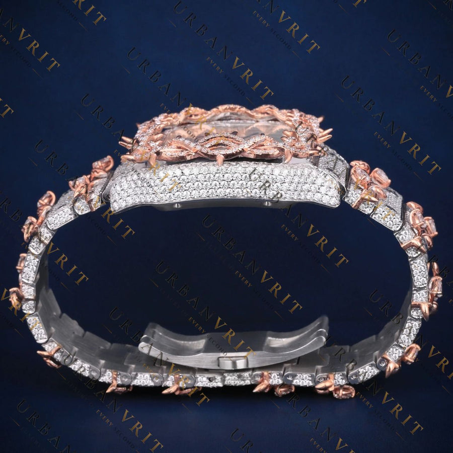 Rose Gold Thorn Bezel VVS1 D Color Moissanite Watch