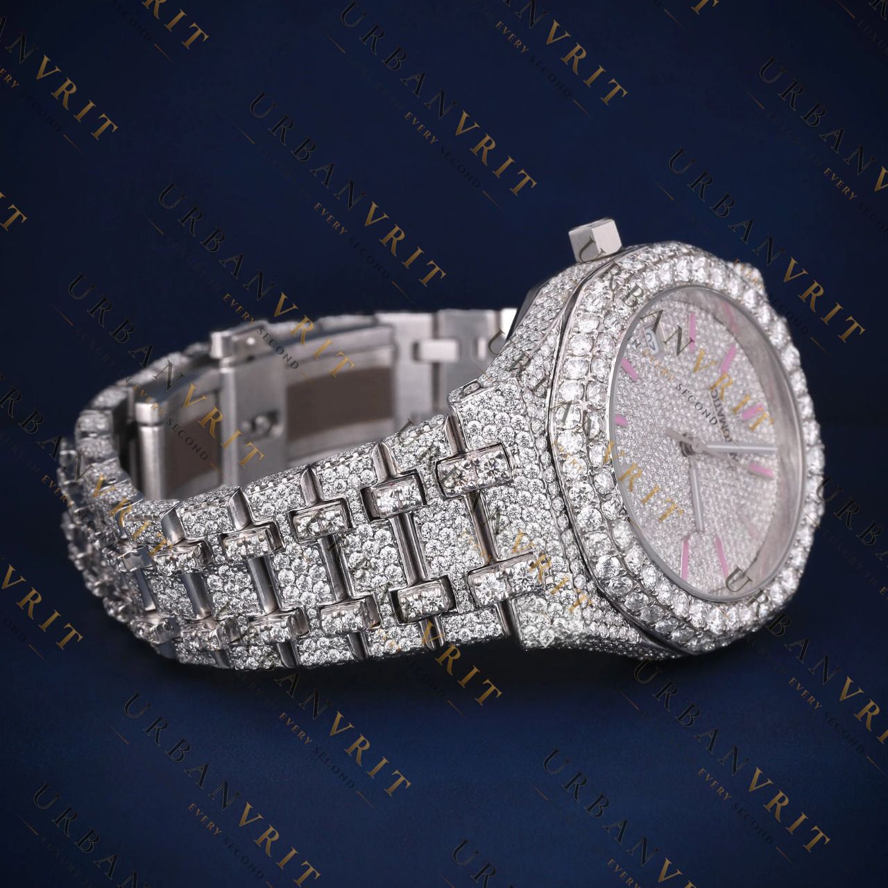 Pink Index Dial VVS1 D Color Moissanite Watch