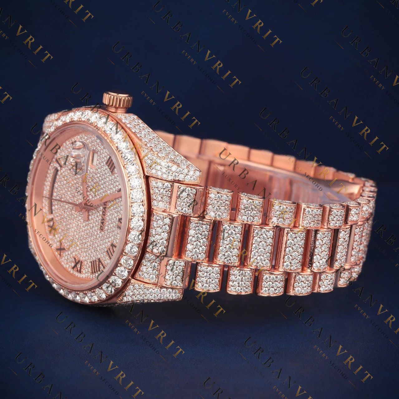 Rose Gold Day-Date VVS1 D Color Moissanite Watch