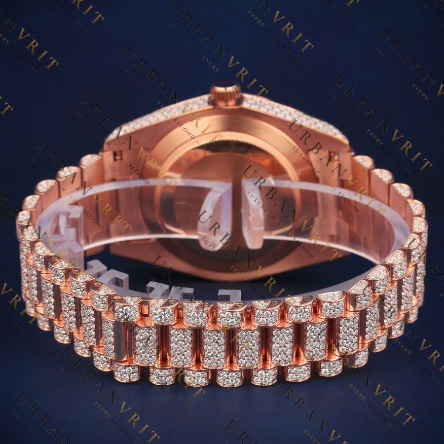 Rose Gold Day-Date VVS1 D Color Moissanite Watch