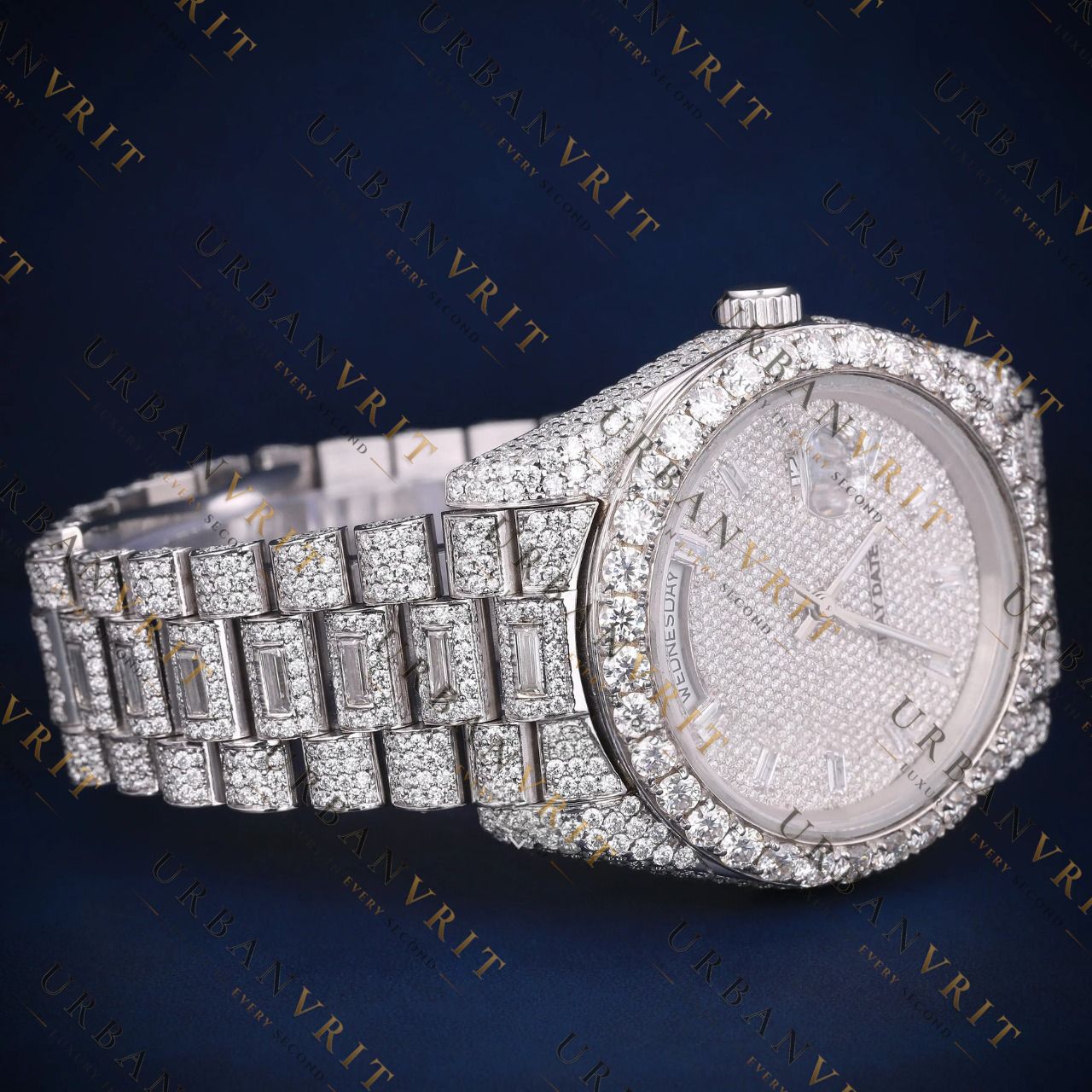 White Gold Day-Date VVS1 D Color Moissanite Watch