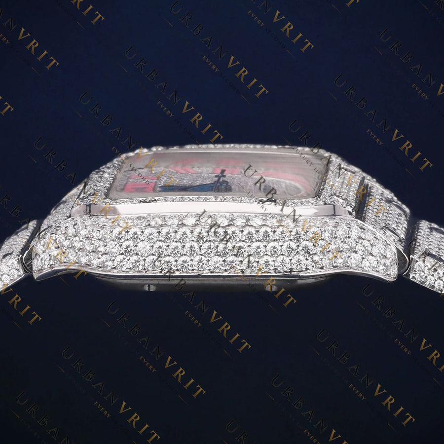 Square Pink Roman Numeral VVS1 D Color Moissanite Watch
