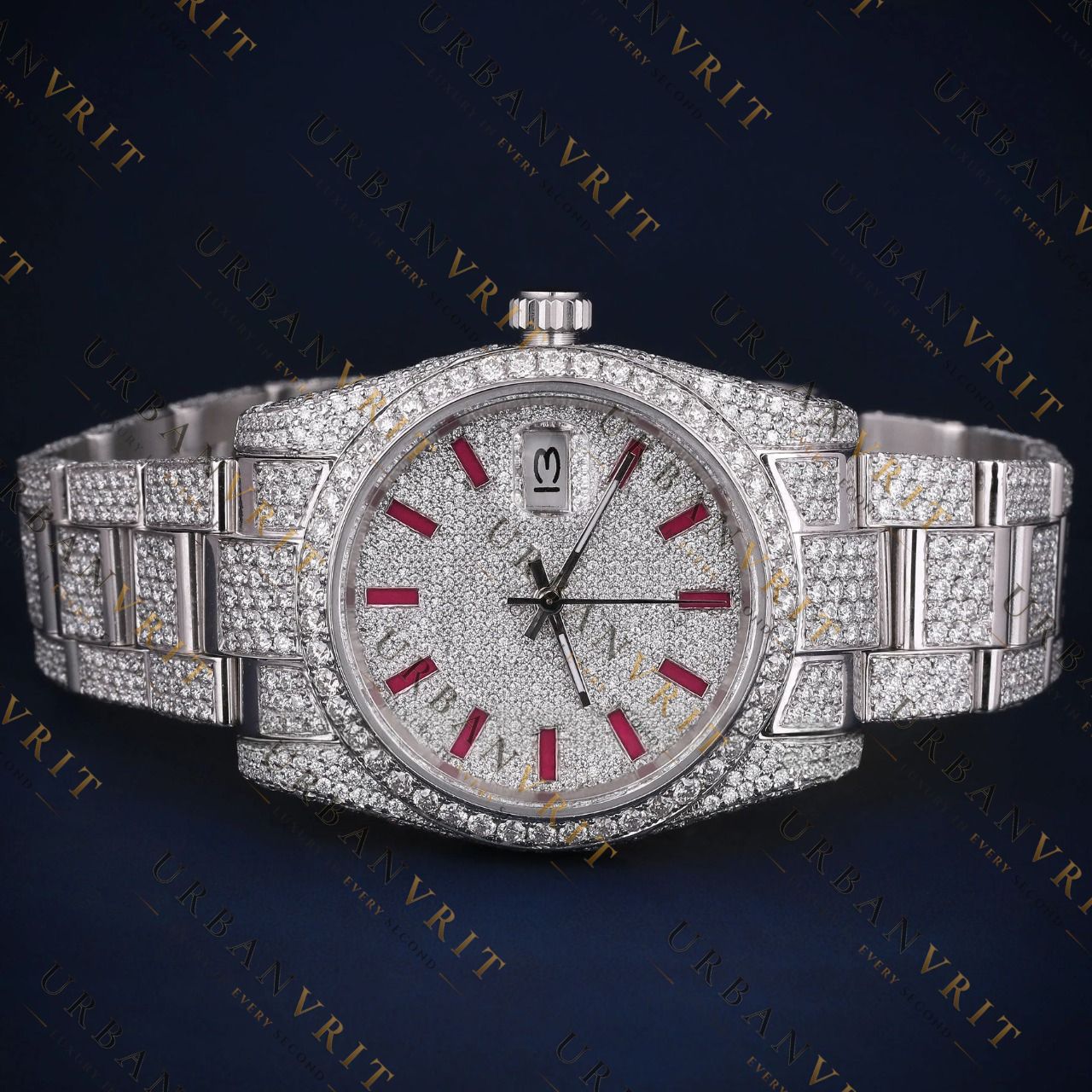 Ruby Red Marker VVS1 D Color Moissanite Day-Date Watch