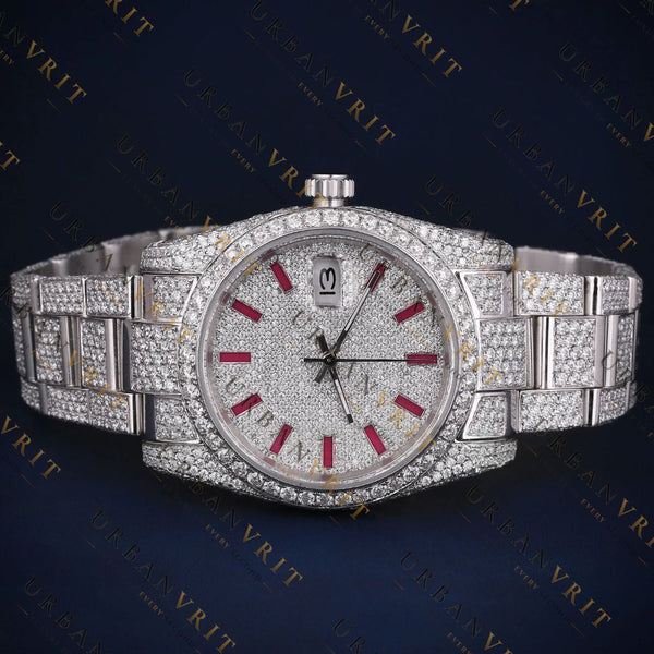 Ruby Red Marker VVS1 D Color Moissanite Day-Date Watch