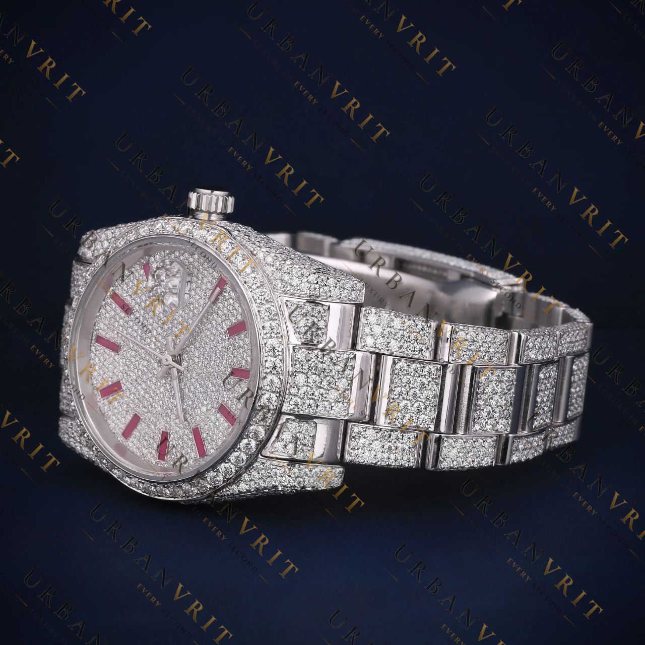 Ruby Red Marker VVS1 D Color Moissanite Day-Date Watch