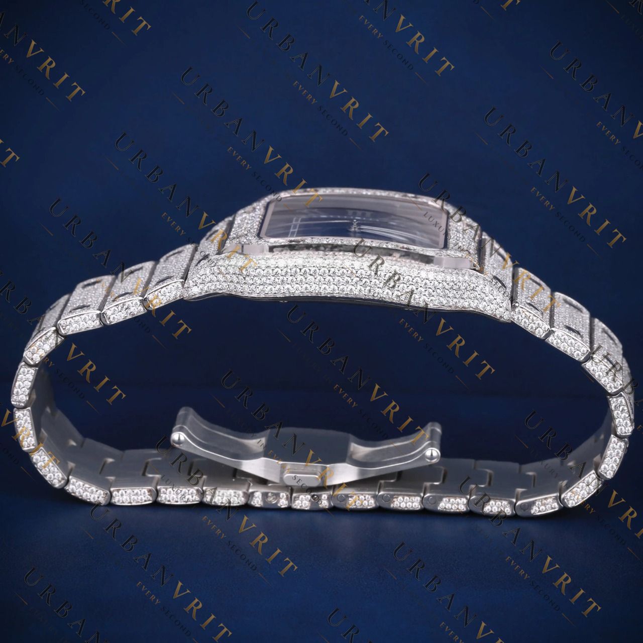 Blue Dial Square VVS1 D Color Moissanite Automatic Watch