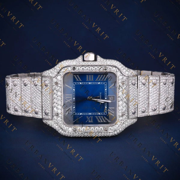 Blue Dial Square VVS1 D Color Moissanite Automatic Watch