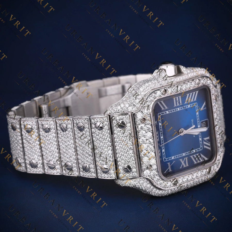 Blue Dial Square VVS1 D Color Moissanite Automatic Watch