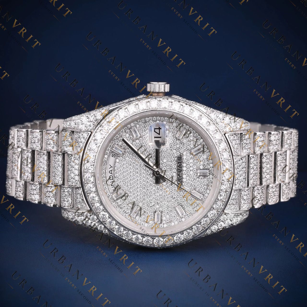 Iced Out Day-Date VVS1 D Color Moissanite Watch