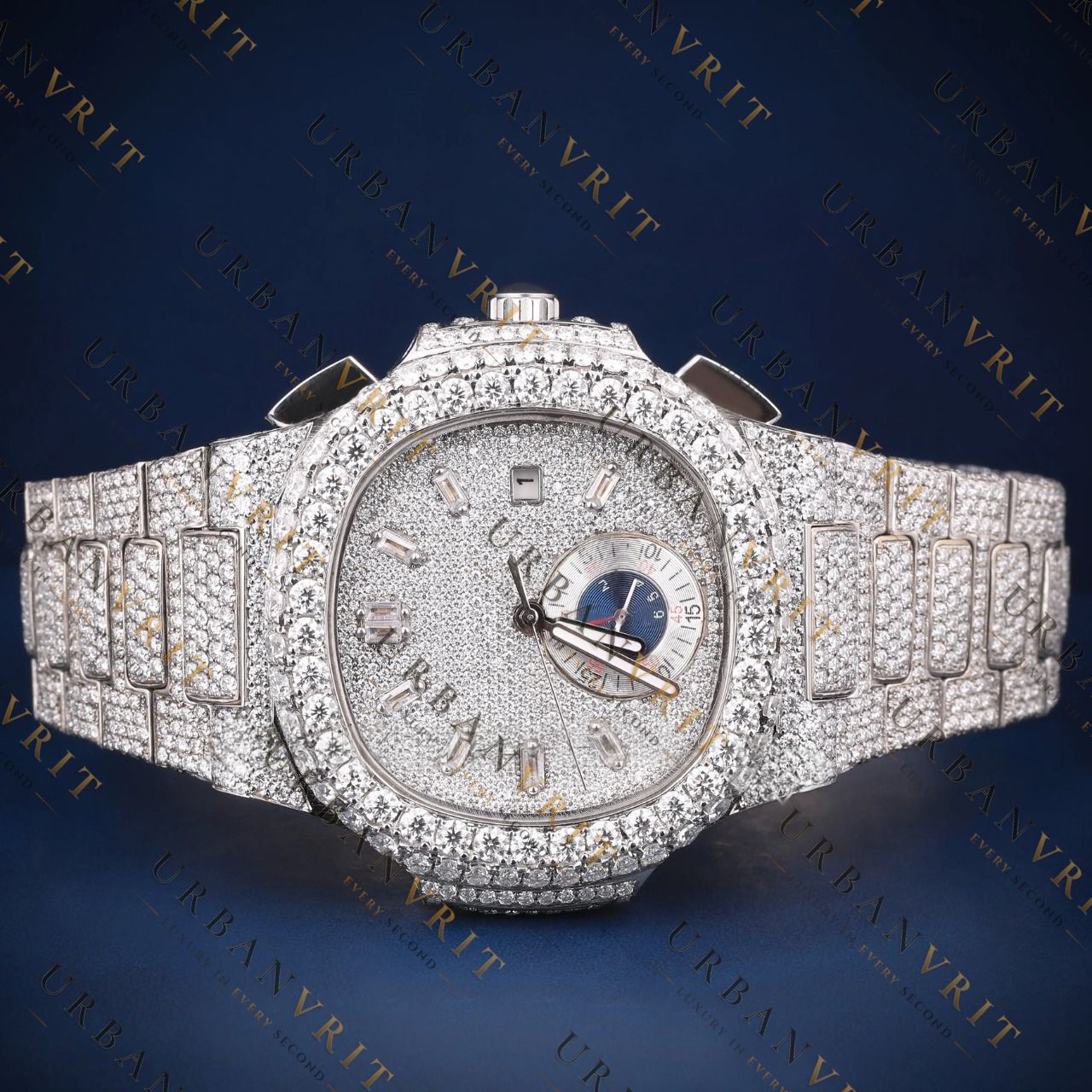 Iced Moonphase VVS1 D Color Moissanite Watch