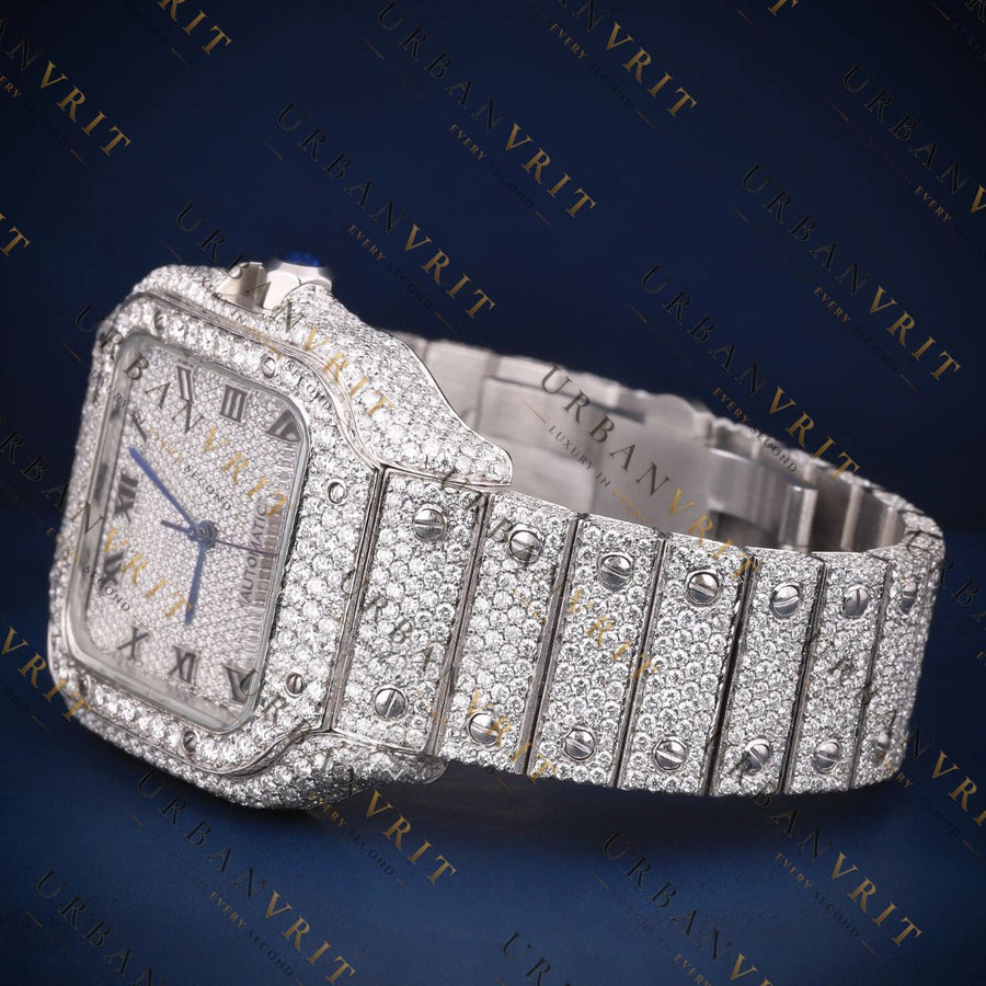 Square Roman Dial VVS1 D Color Moissanite Watch