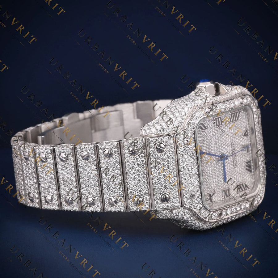 Square Roman Dial VVS1 D Color Moissanite Watch
