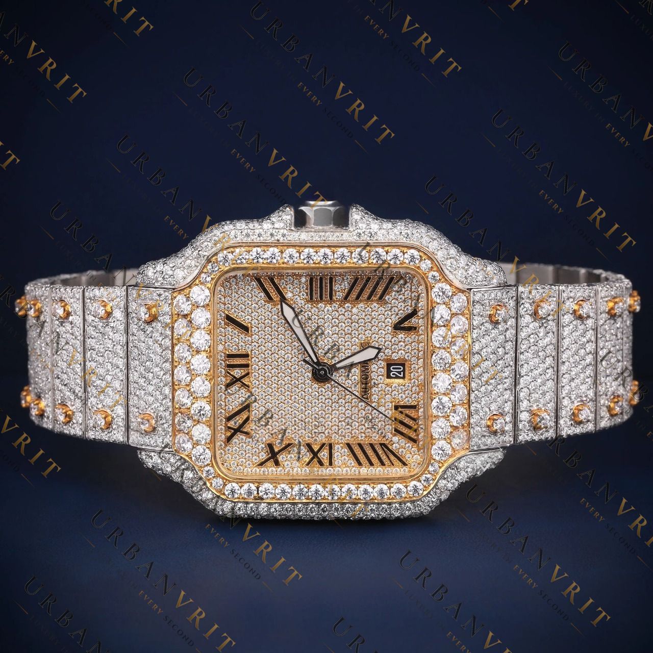 Two Tone Square RomanVVS1 D Color Moissanite Watch