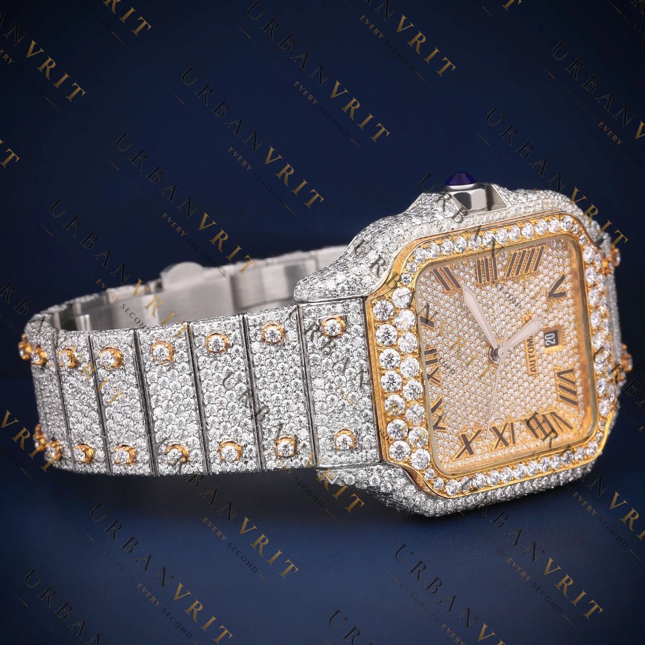 Two Tone Square RomanVVS1 D Color Moissanite Watch