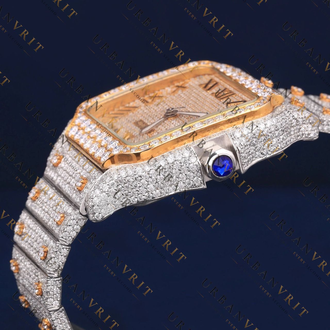 Two Tone Square RomanVVS1 D Color Moissanite Watch