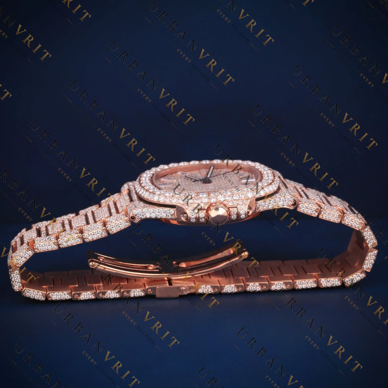 Rose Gold Date VVS1 D Color Moissanite Watch