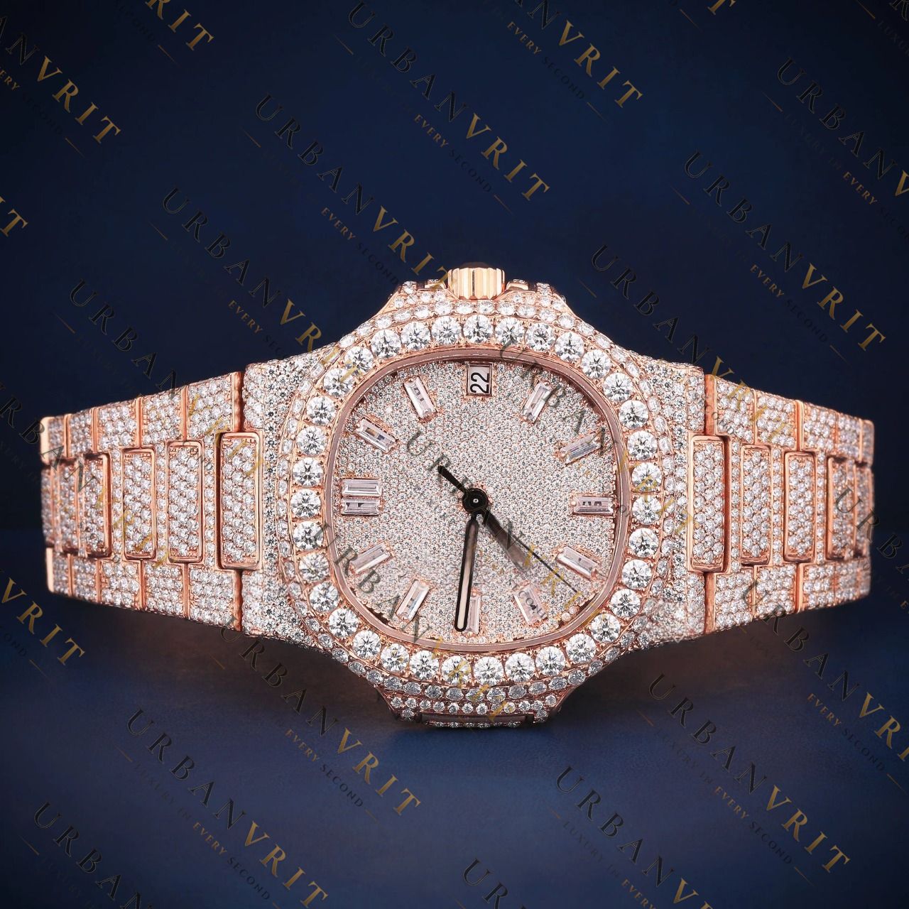 Rose Gold Date VVS1 D Color Moissanite Watch