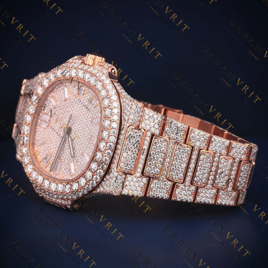 Rose Gold Date VVS1 D Color Moissanite Watch